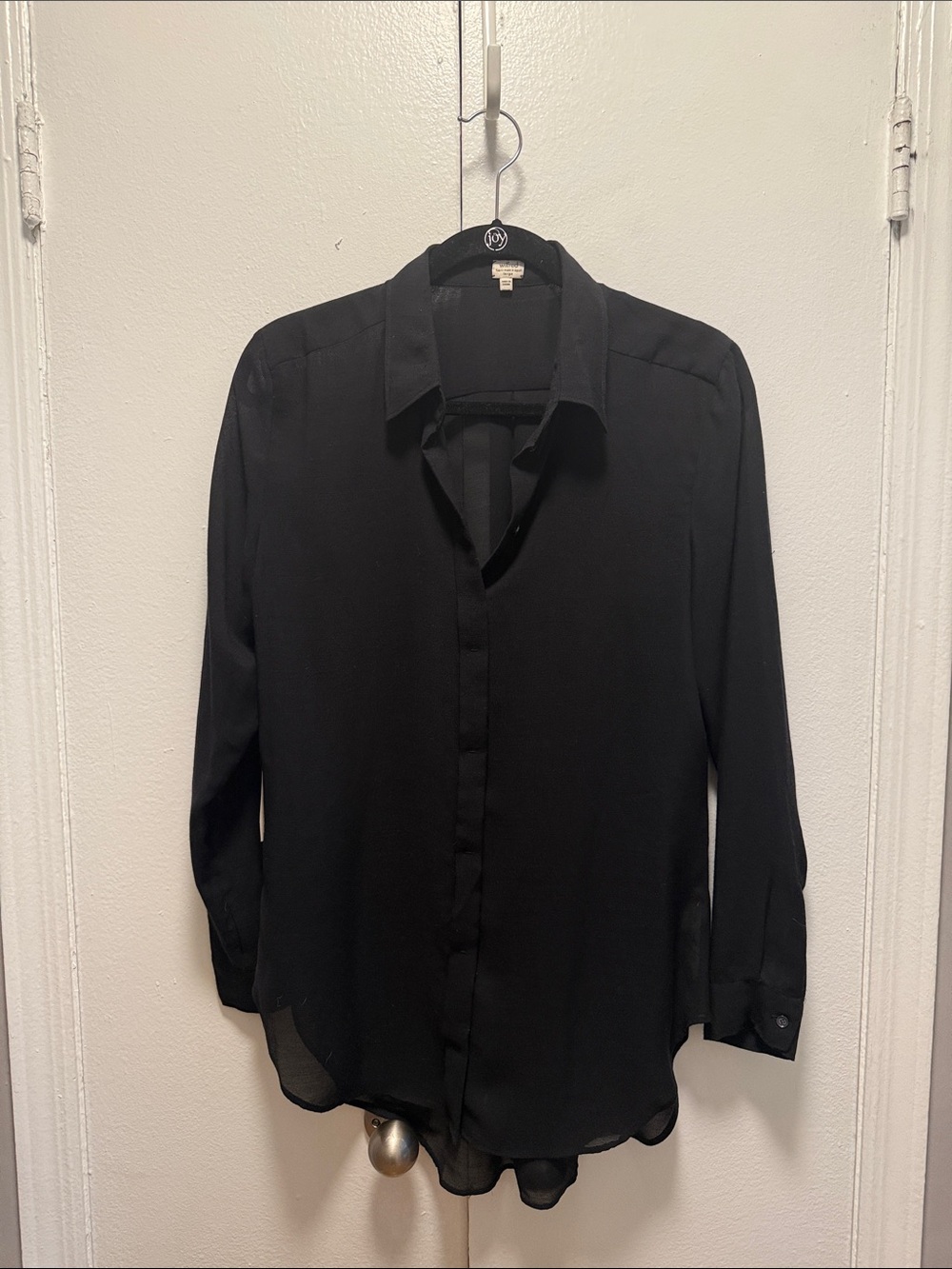 Wilfred Black Sheer Long-Sleeve Button-Down Blouse